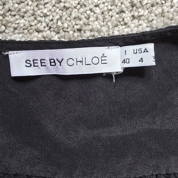 See by Chloe Silk black 3/4 sleeves dress with pockets drawstrings Sz 4 - Picture 9 of 9